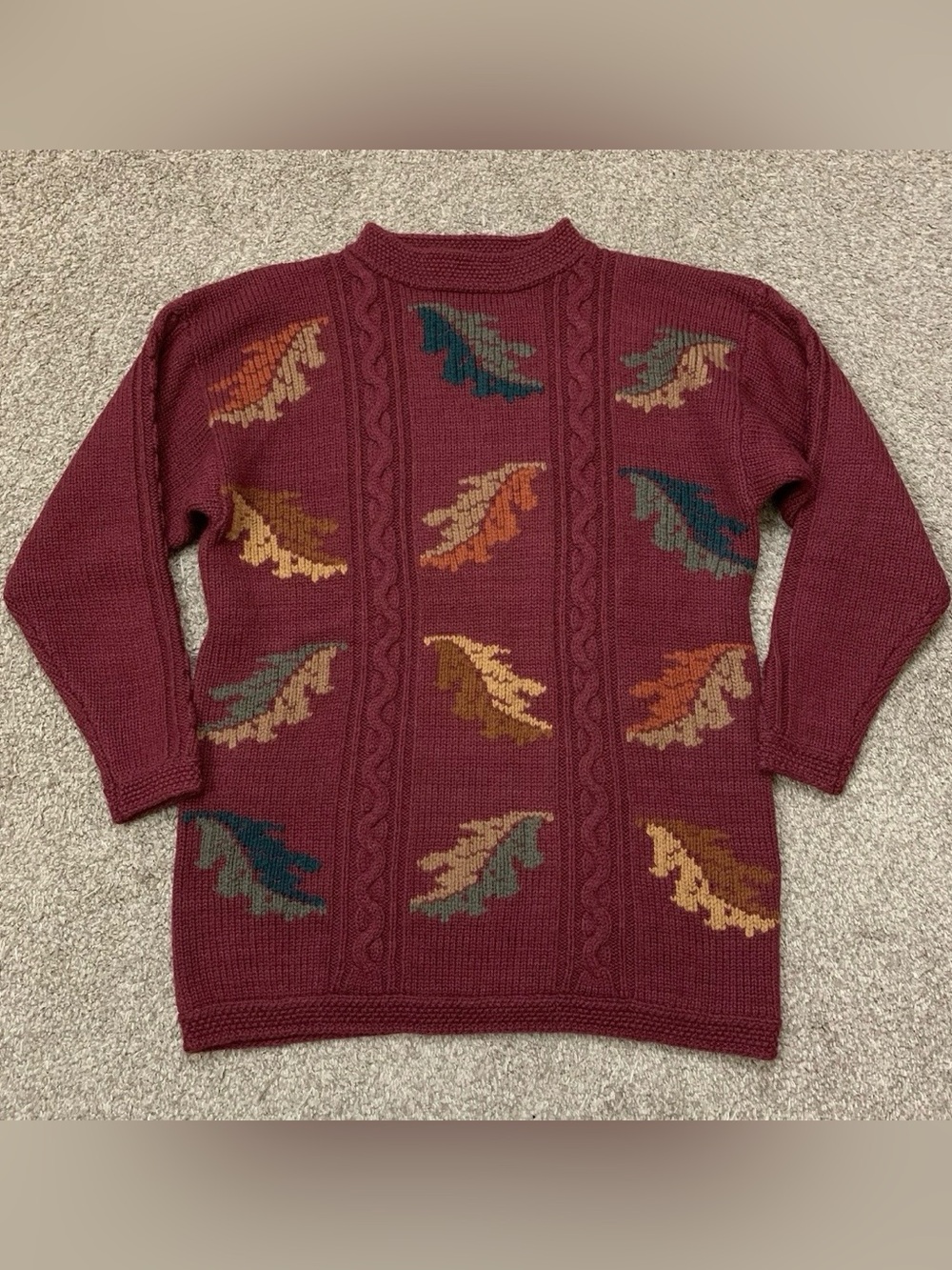 Eddie Bauer Sweater Women Medium Red Fall Leaf Cable Knit Wool Blend 90s Vintage